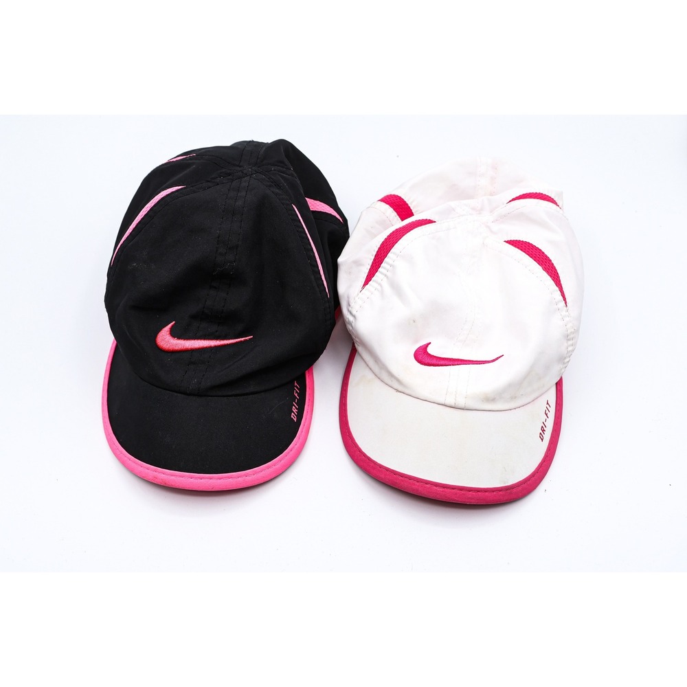 Nike Dri-Fit Toddler Girls Caps Lot of 2 Black White Pink Adjustable Hats